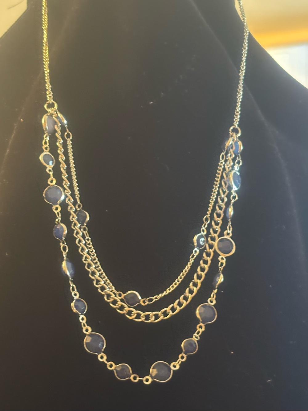 Silver Multi-Strand Blue Pendant Necklace - Women Jewelry